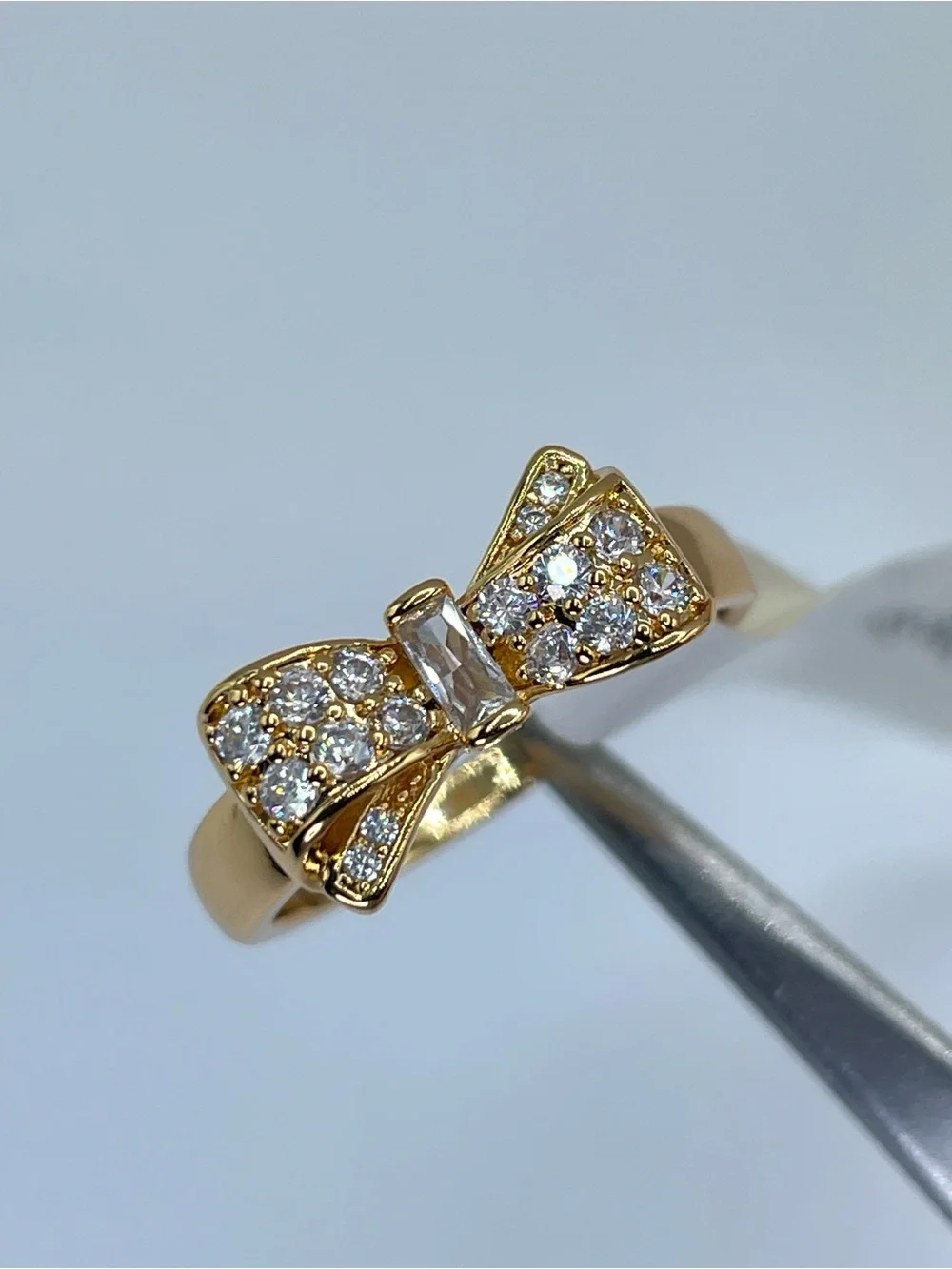 Swarovski Crystal Elements White Swarovski Elements Bow Ring Size 8 Minimalist